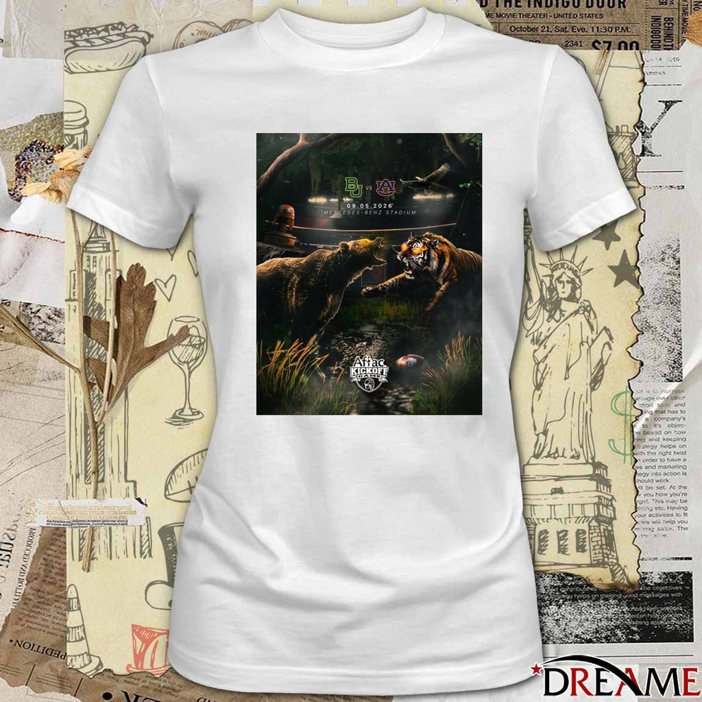 Baylor Bears Vs Auburn Tigers 2026 Aflac Kickoff Game September 5, 2026, at Mercedes-Benz Stadium Poster t-shirt