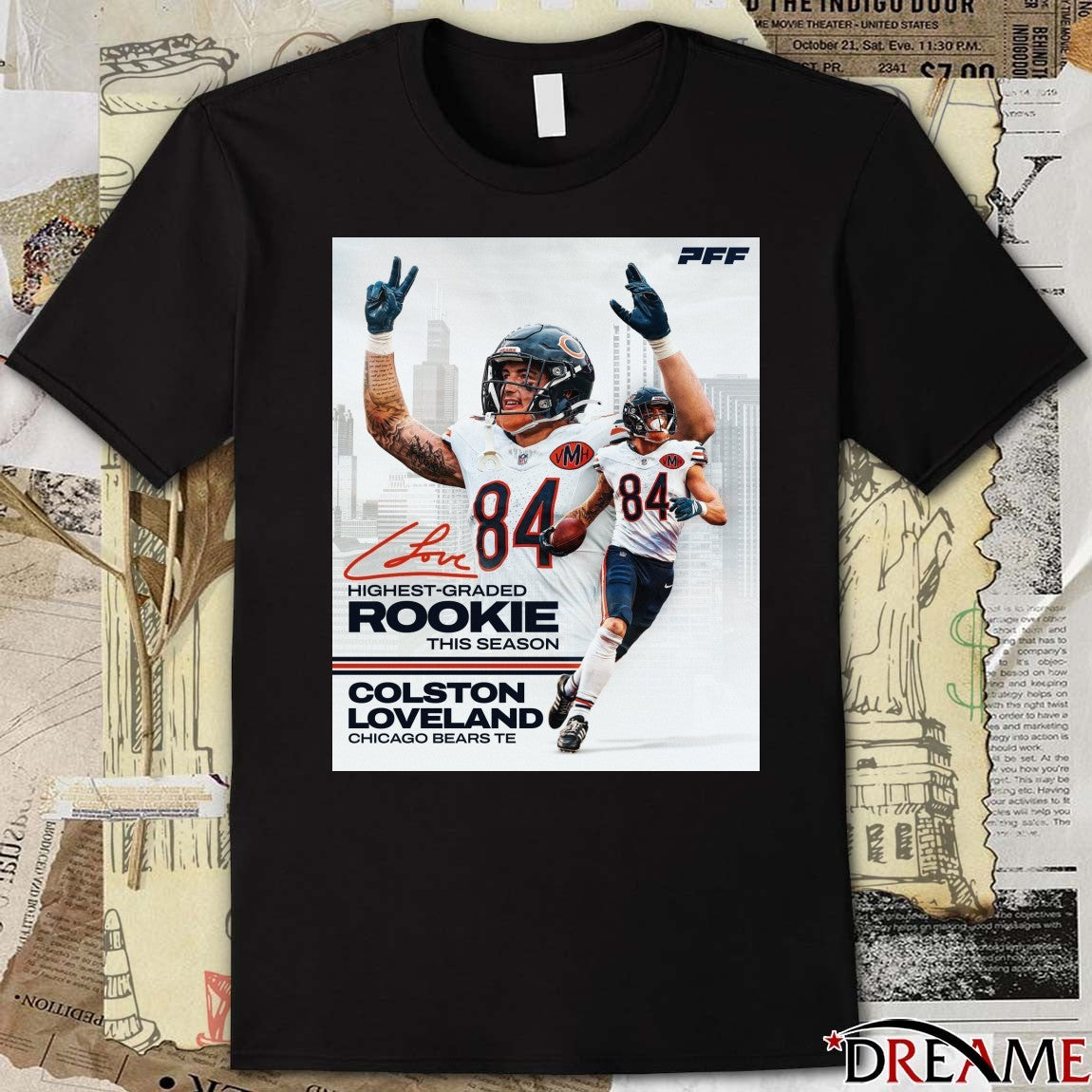 Bears TE Colston Loveland PFF’s Highest-graded Rookie This Season Signature Poster t-shirt