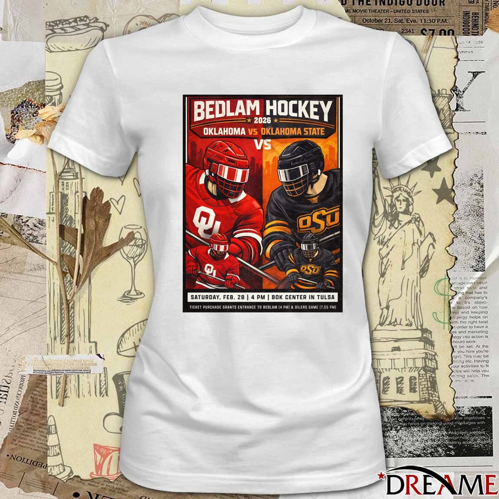 Bedlam Hockey 2026 Oklahoma Vs Oklahoma State February 28 2026 Bok Center In Tulsa Poster t-shirt
