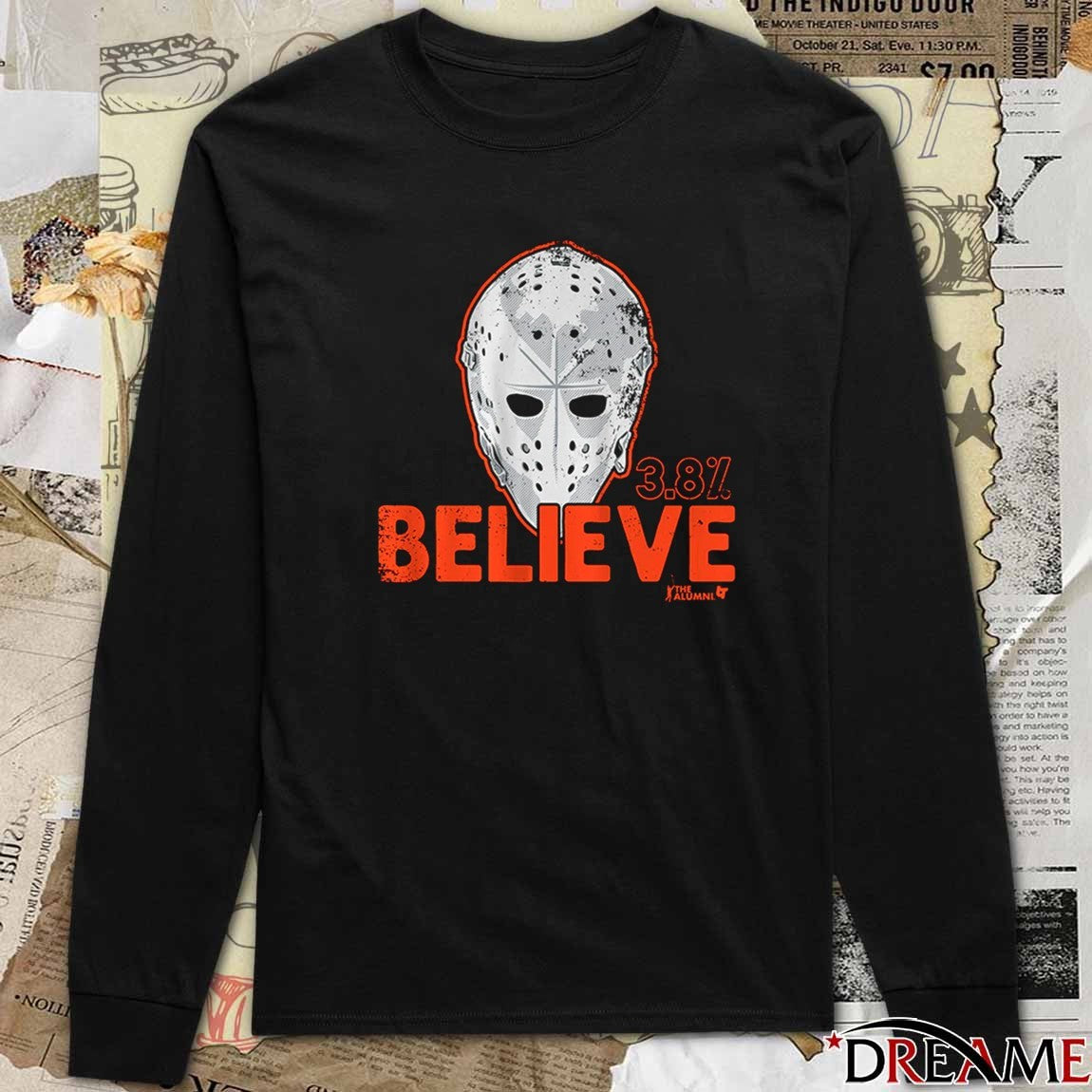 Bernie Parent 3.8% Believe Mask Philadelphia Flyers Hockey t-shirt