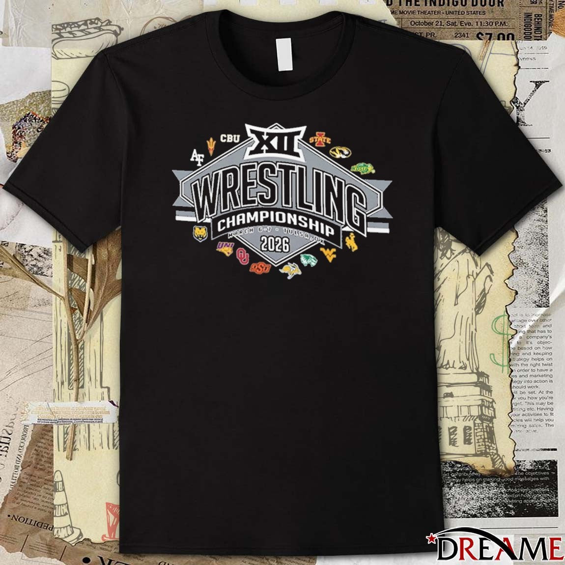 Big 12 Wrestling Championship March 6-7, 2026 Tulsa, Oklahoma All Team Logo t-shirt