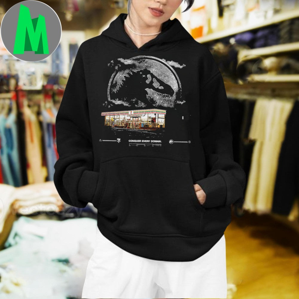 Black 7-Eleven x Jurassic World Rebirth Dinosaur Graphic T-Shirt