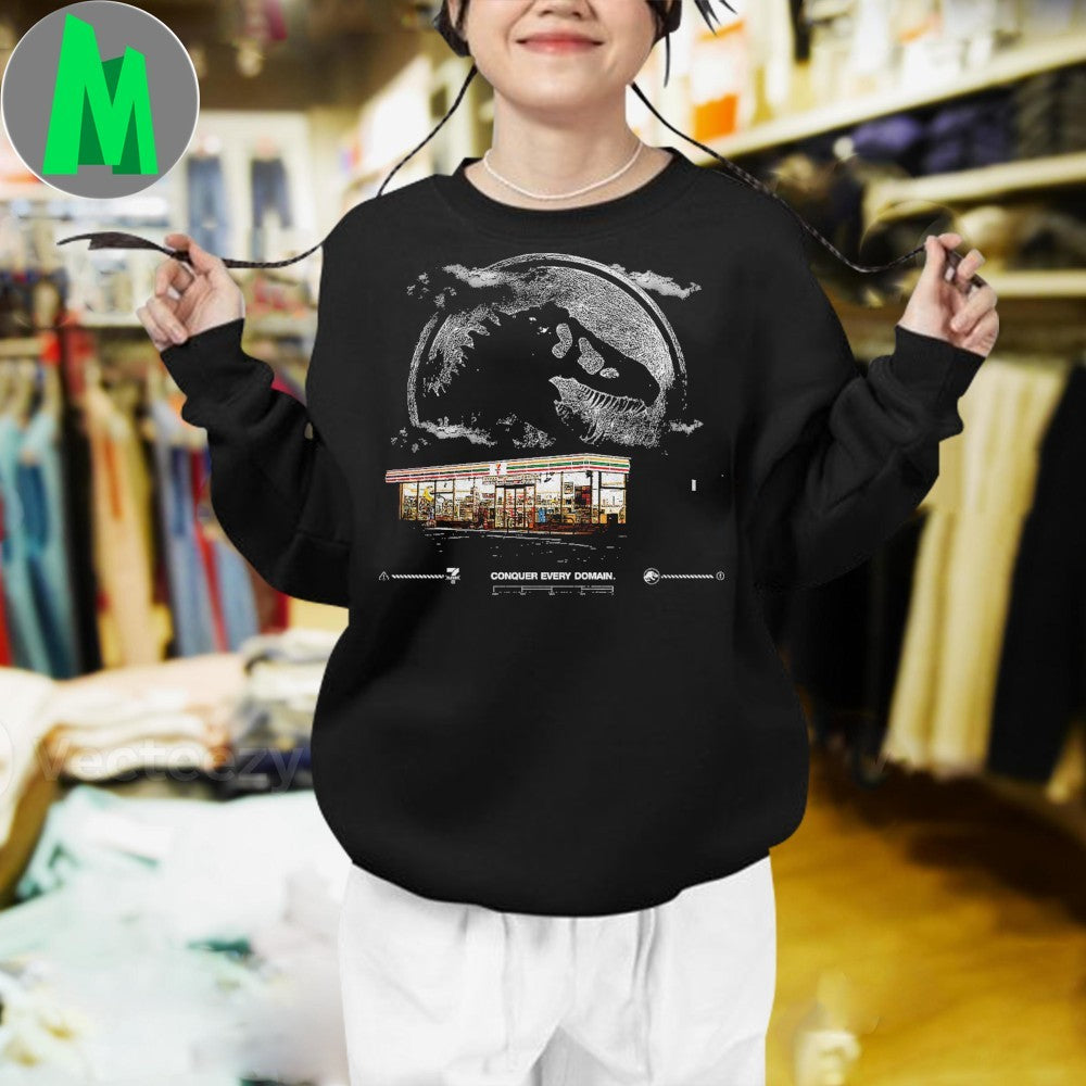 Black 7-Eleven x Jurassic World Rebirth Dinosaur Graphic T-Shirt