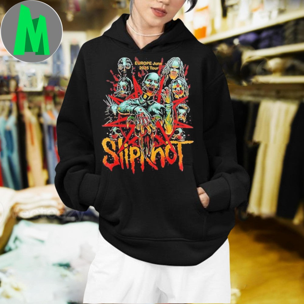 Black Slipknot Europe Tour 2025 Graphic T-Shirt
