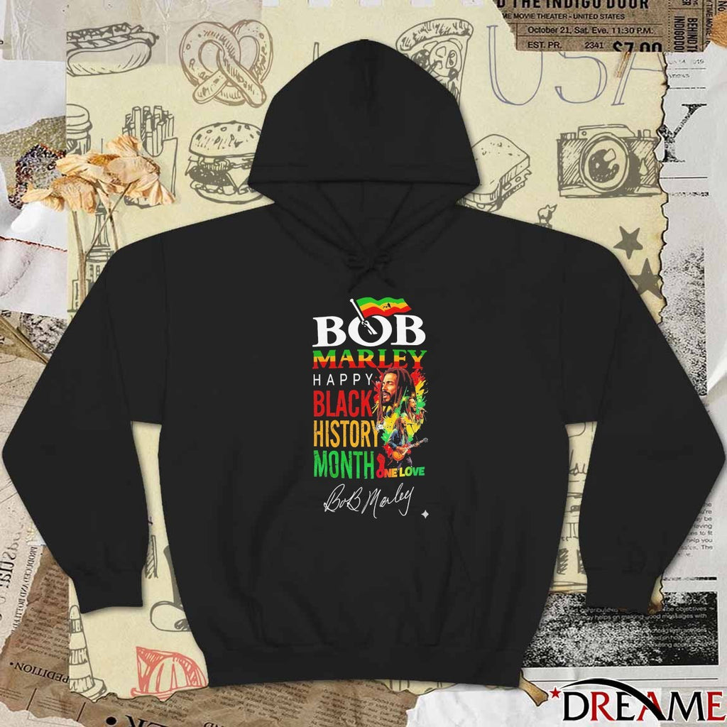 Bob Marley Happy Black History Month One Love Signature t-shirt