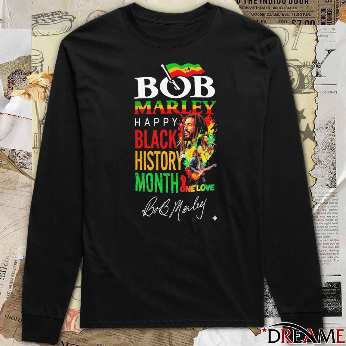 Bob Marley Happy Black History Month One Love Signature t-shirt