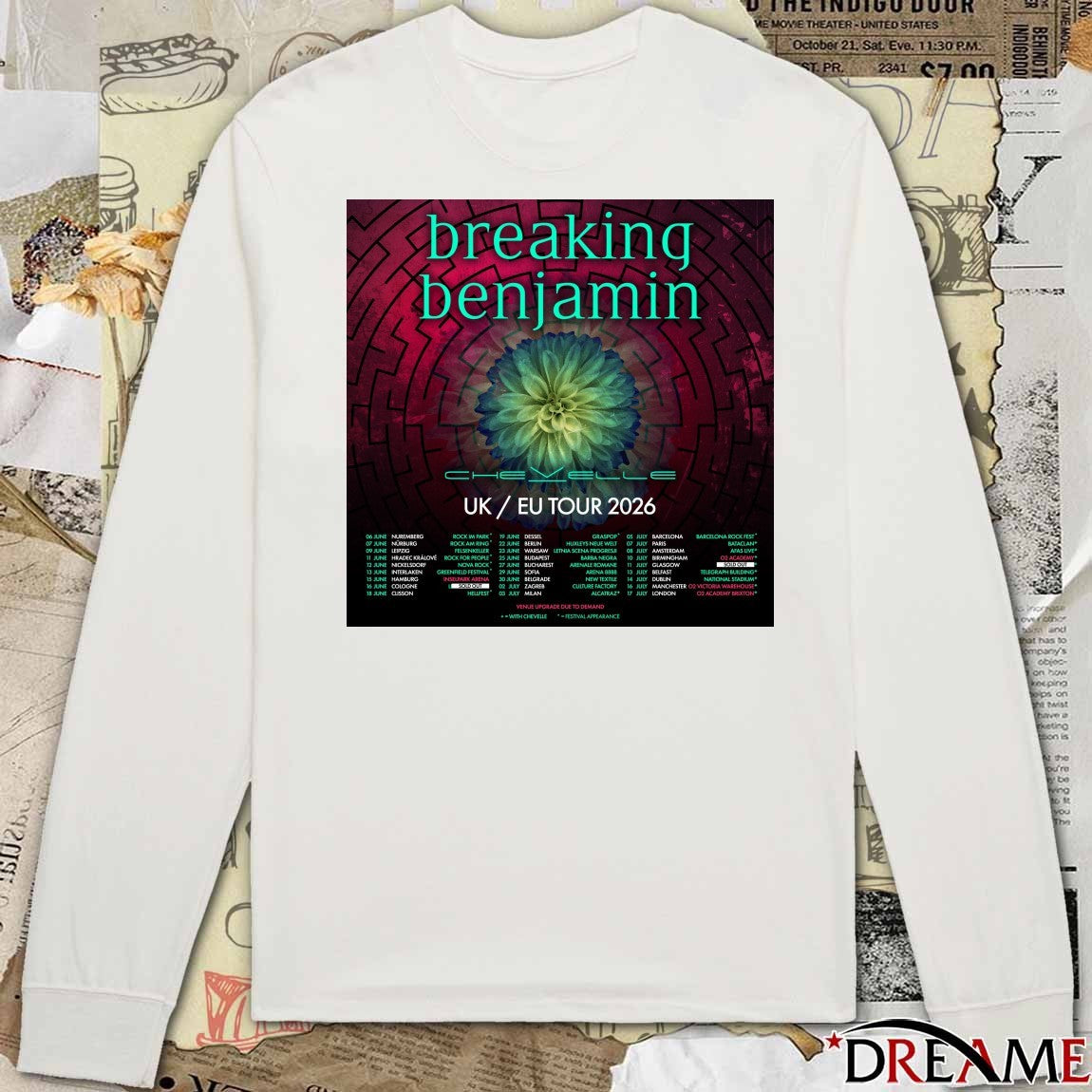Breaking Benjamin’s 2026 UK EU Tour June 6 – July 17 2026 Poster t-shirt