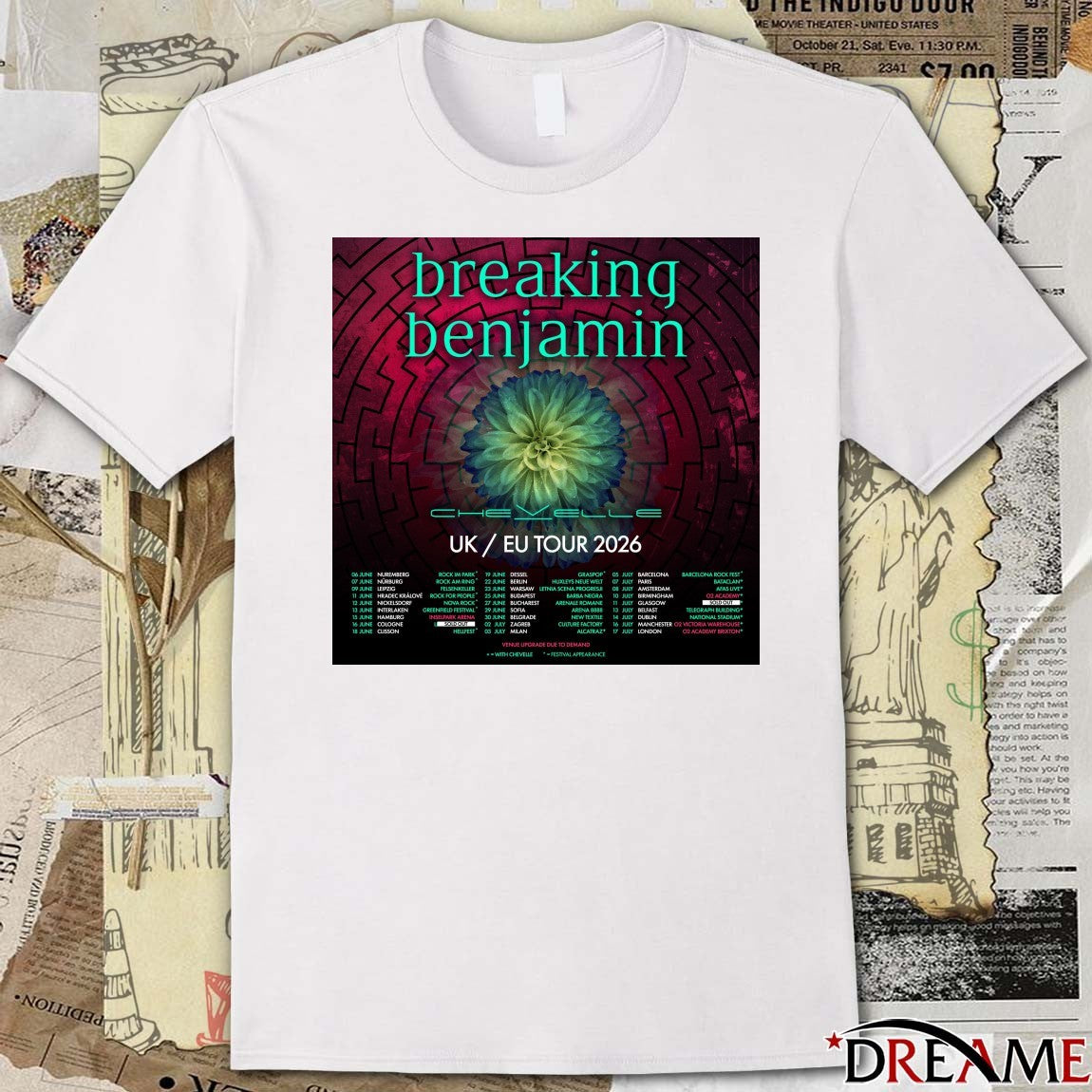 Breaking Benjamin’s 2026 UK EU Tour June 6 – July 17 2026 Poster t-shirt