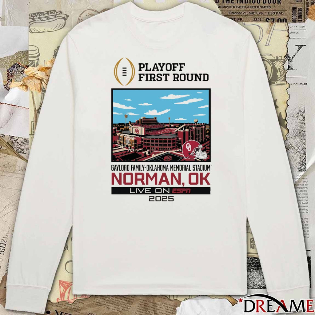 CFP ’25-’26 Oklahoma Sooners 1st Round Live From Gaylord Family Oklahoma Memorial Stadium Norman OK t-shirt