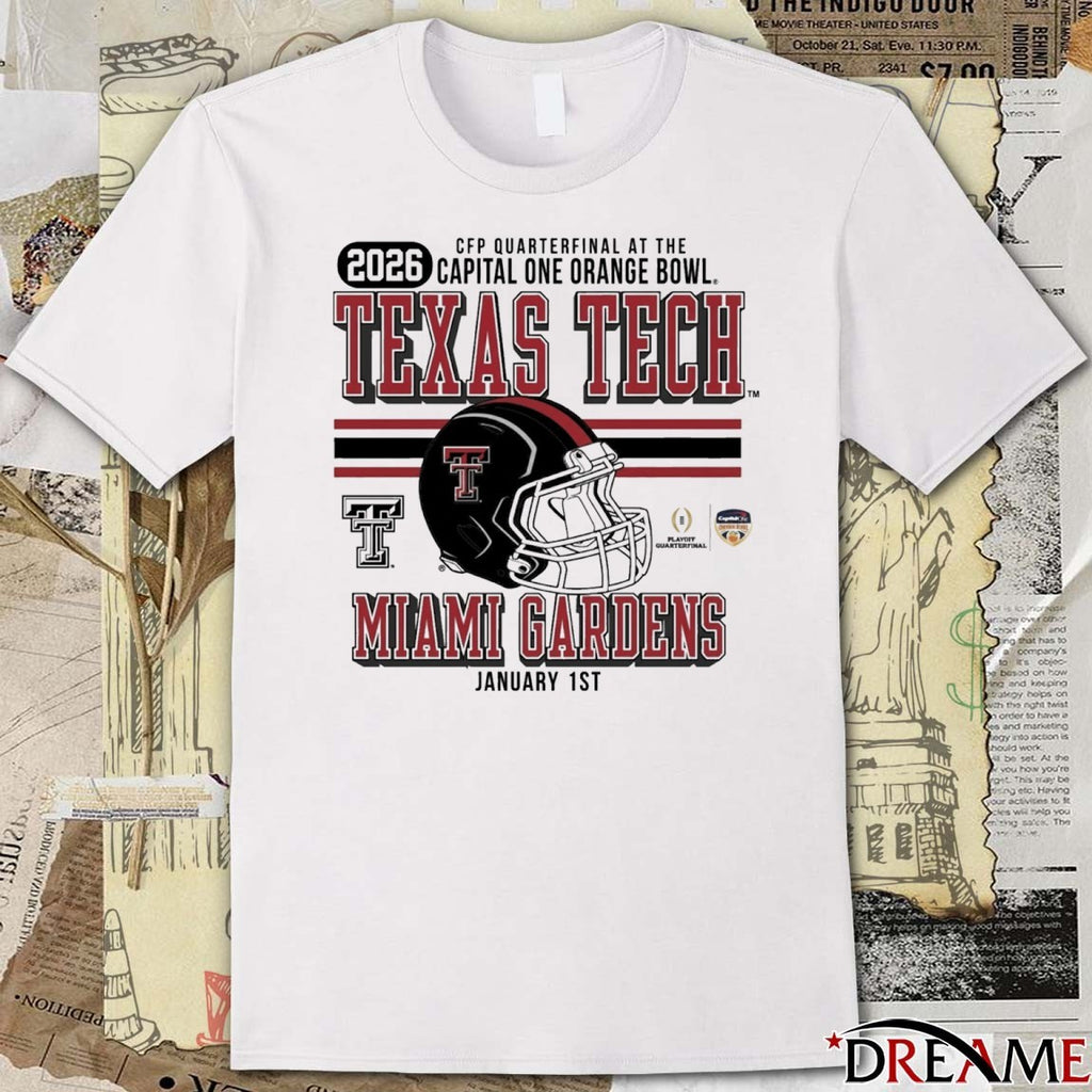CFP Quatentifianl Orange Bowl Texas Tech University Red Raiders Football 2026 Miami Gardens Jan 1 t-shirt
