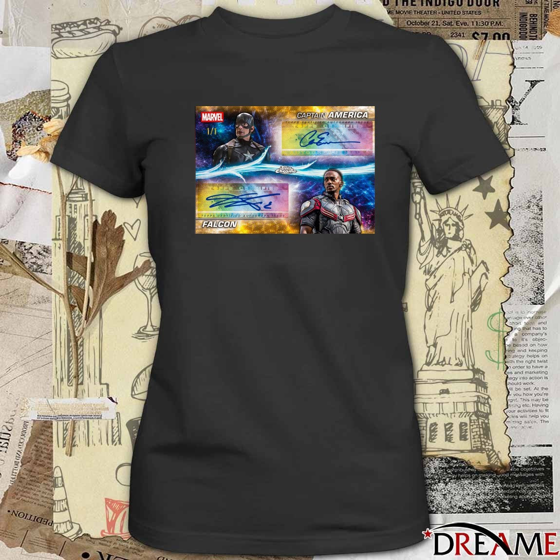 Captain America Chris Evans and Falcon Anthony Mackie Topps Certified Autograph Issue Signatures Poster t-shirt