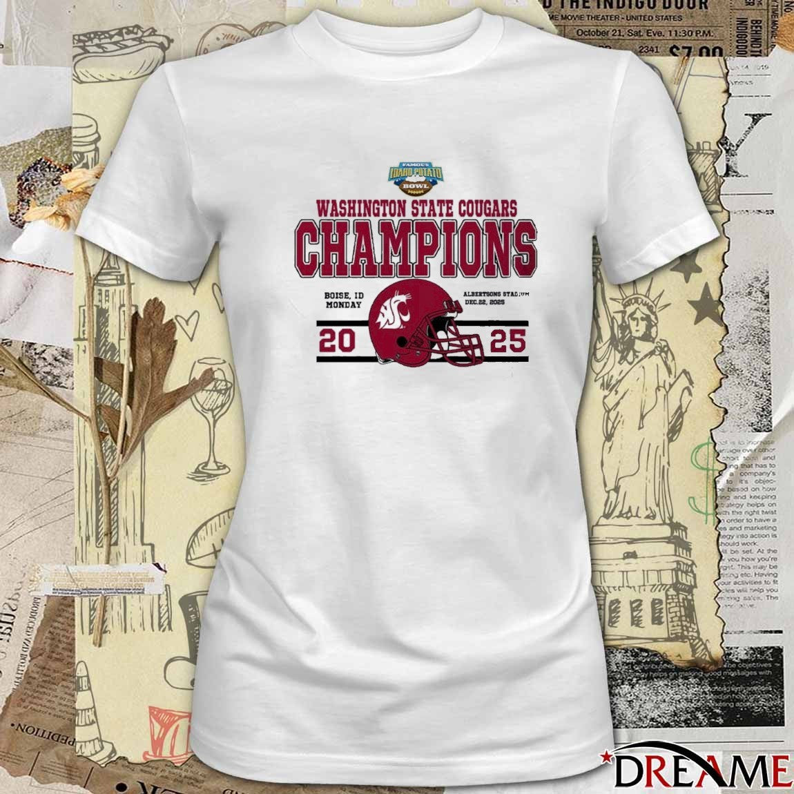 Celebrates 2025 Famous Idaho Potato Bowl Champions Washington State Cougars Helmets Football The Champions 2025 t-shirt