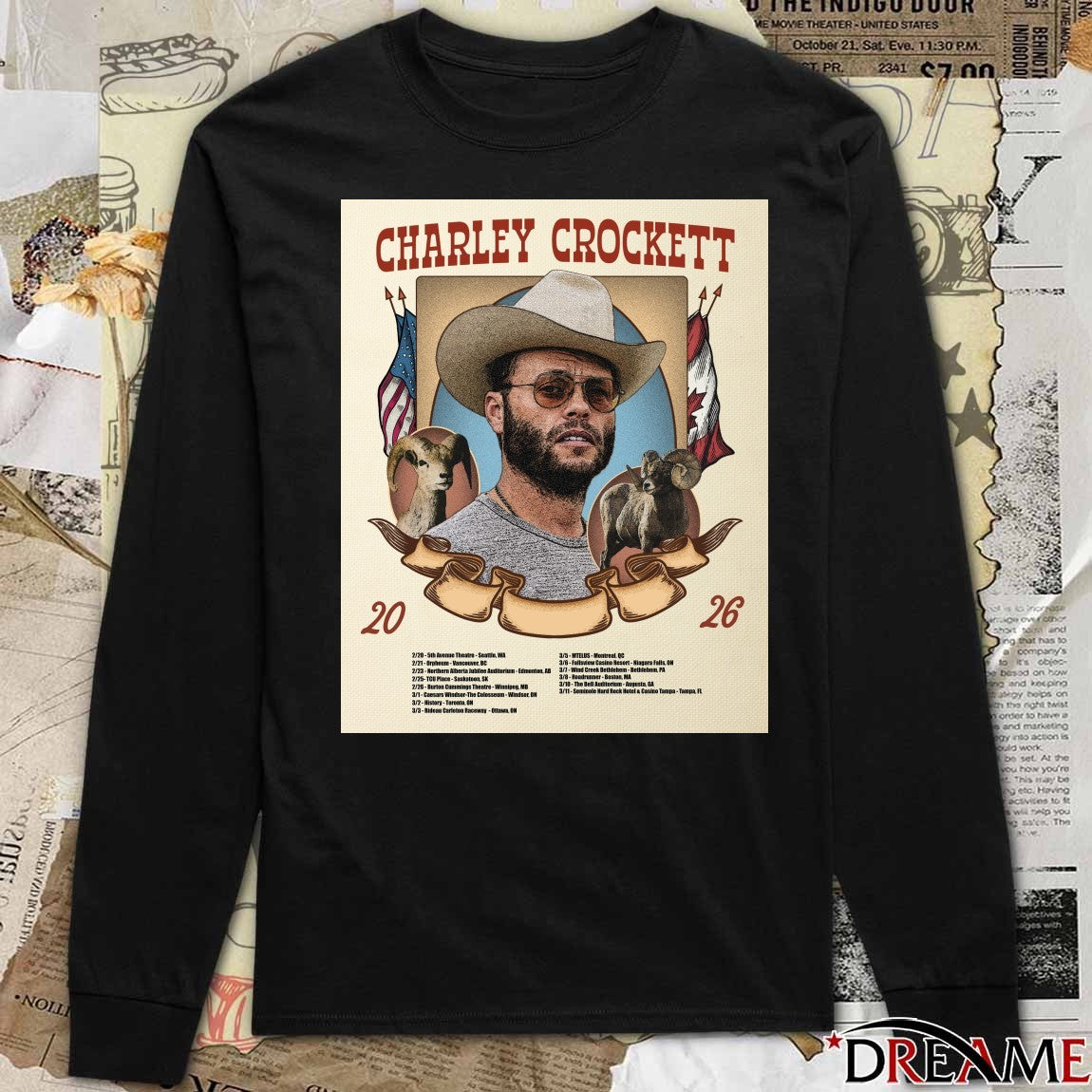Charley Crockett 2026 2 20 5th Avenue Theatre Seattle WA, 2 21 Orpheum Vancouver BC Poster t-shirt