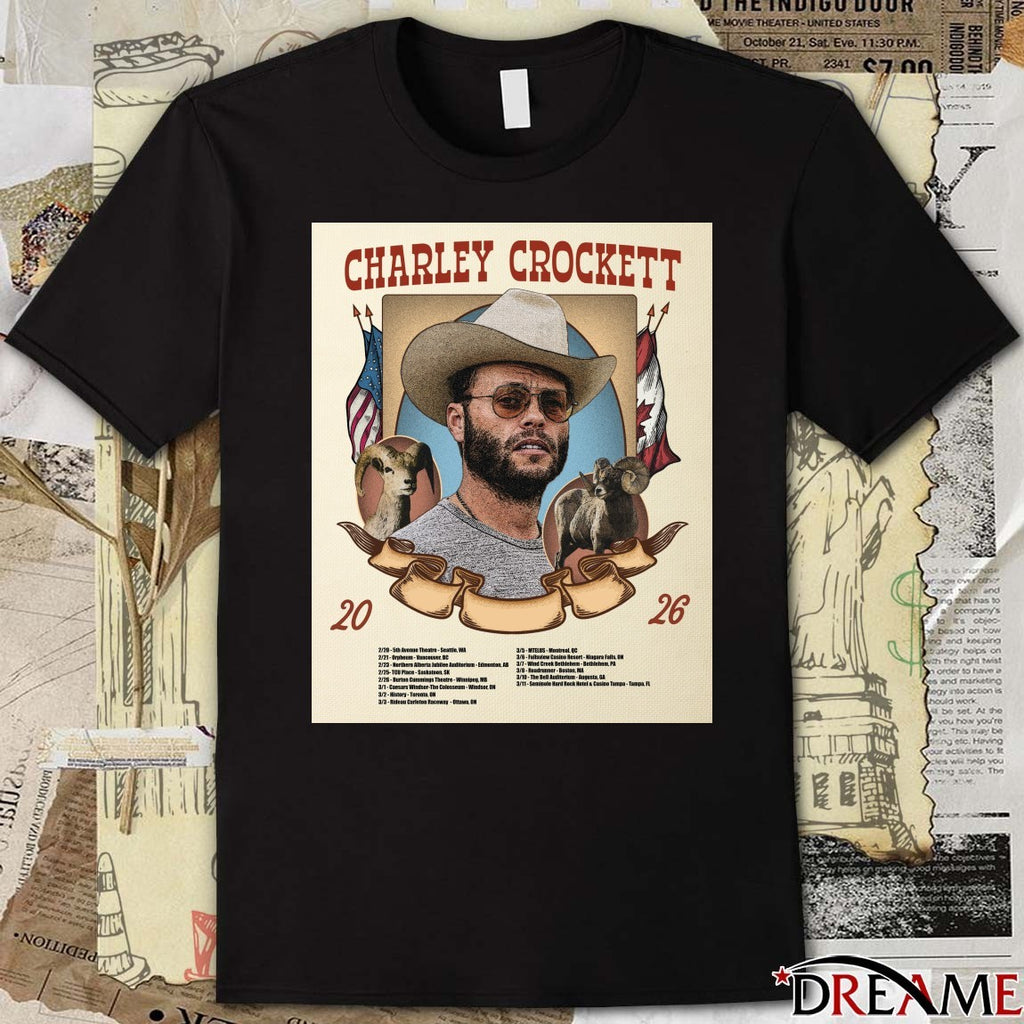 Charley Crockett 2026 2 20 5th Avenue Theatre Seattle WA, 2 21 Orpheum Vancouver BC Poster t-shirt