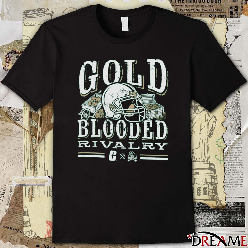 Charlotte 49ers Vs ECU Pirates November 8th 2025 in Greenville NC Gold Blooded Rivalry t-shirt