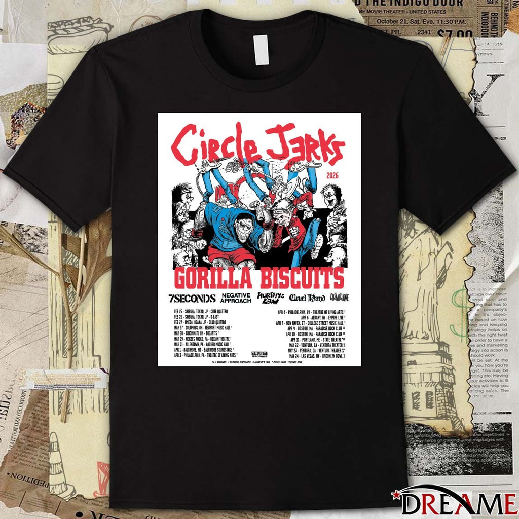 Circle Jerks, Gorilla Biscuits and Negative Approach Tour Starts 2026 Poster t-shirt