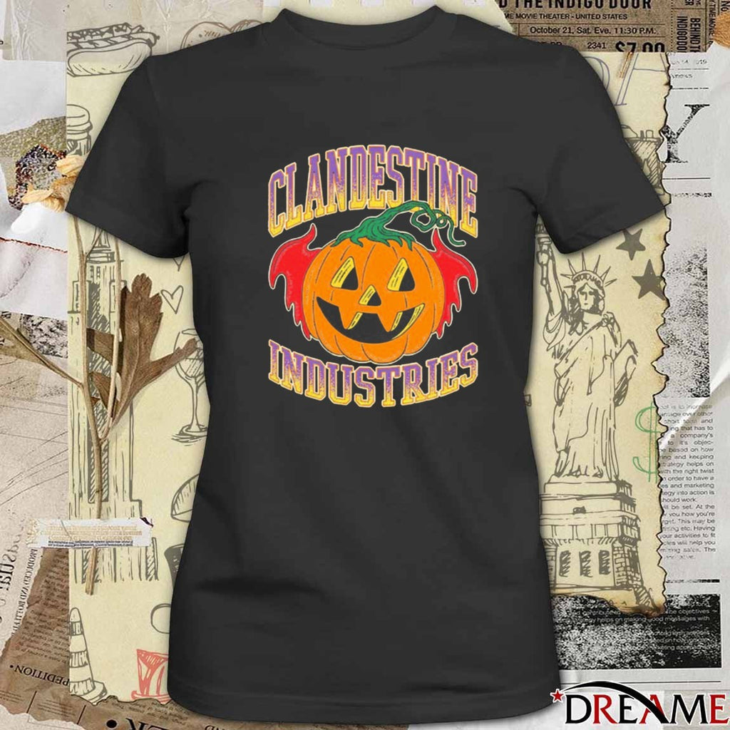 Clandestine Industries Bat Pumpkin Halloween 2025 Retro t-shirt