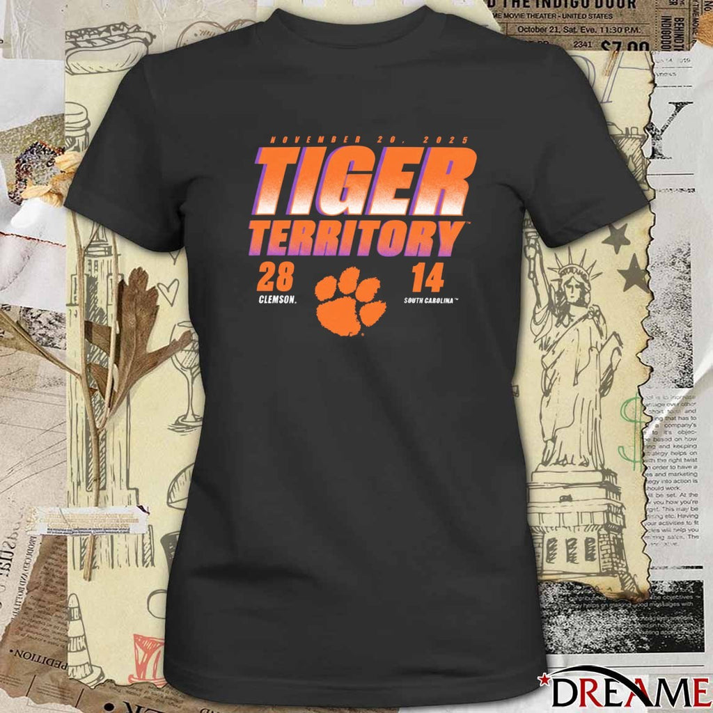 Clemson Tigers vs. South Carolina Gamecocks Tiger Territory November 28 2025 Score 28 – 14 t-shirt