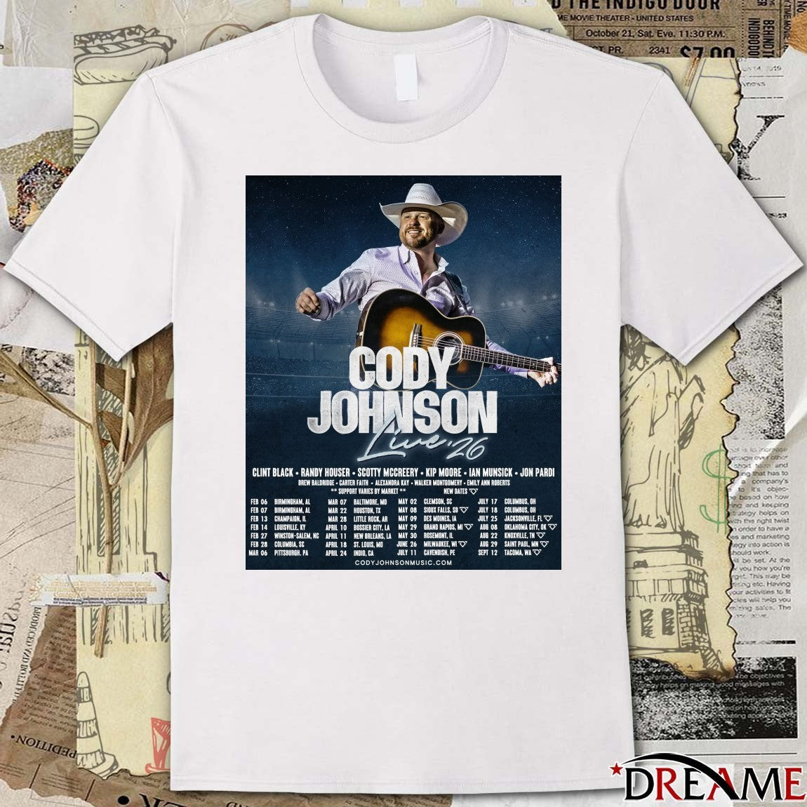 Cody Johnson Live ’26 Tour February 6 to September 12 Poster t-shirt