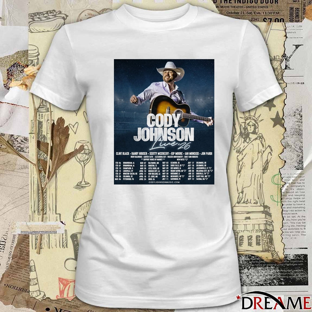 Cody Johnson Live ’26 Tour February 6 to September 12 Poster t-shirt