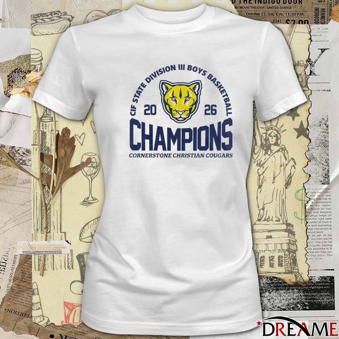 Cornerstone Christian Cougars 2026 CIF State Division III Boys Basketball Champions t-shirt