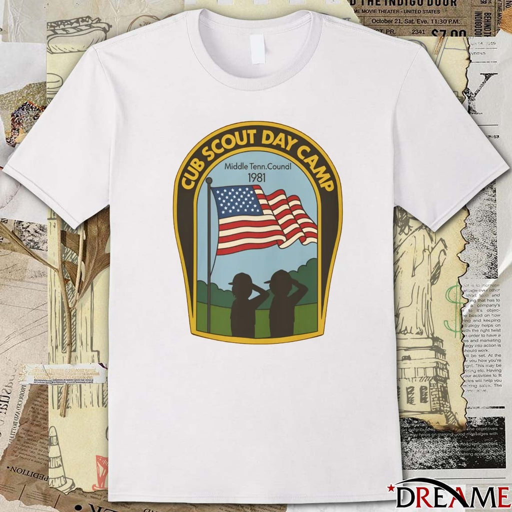 Cub Scout Day Camp Middle Tenn. Council in 1981 American flag t-shirt