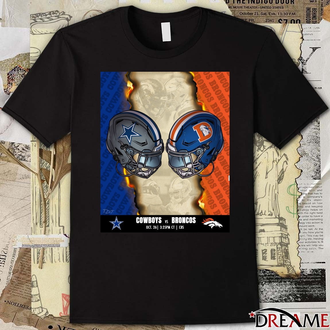Dallas Cowboys Vs Broncos October 26 2025 Here We Go Helmet Poster t-shirt