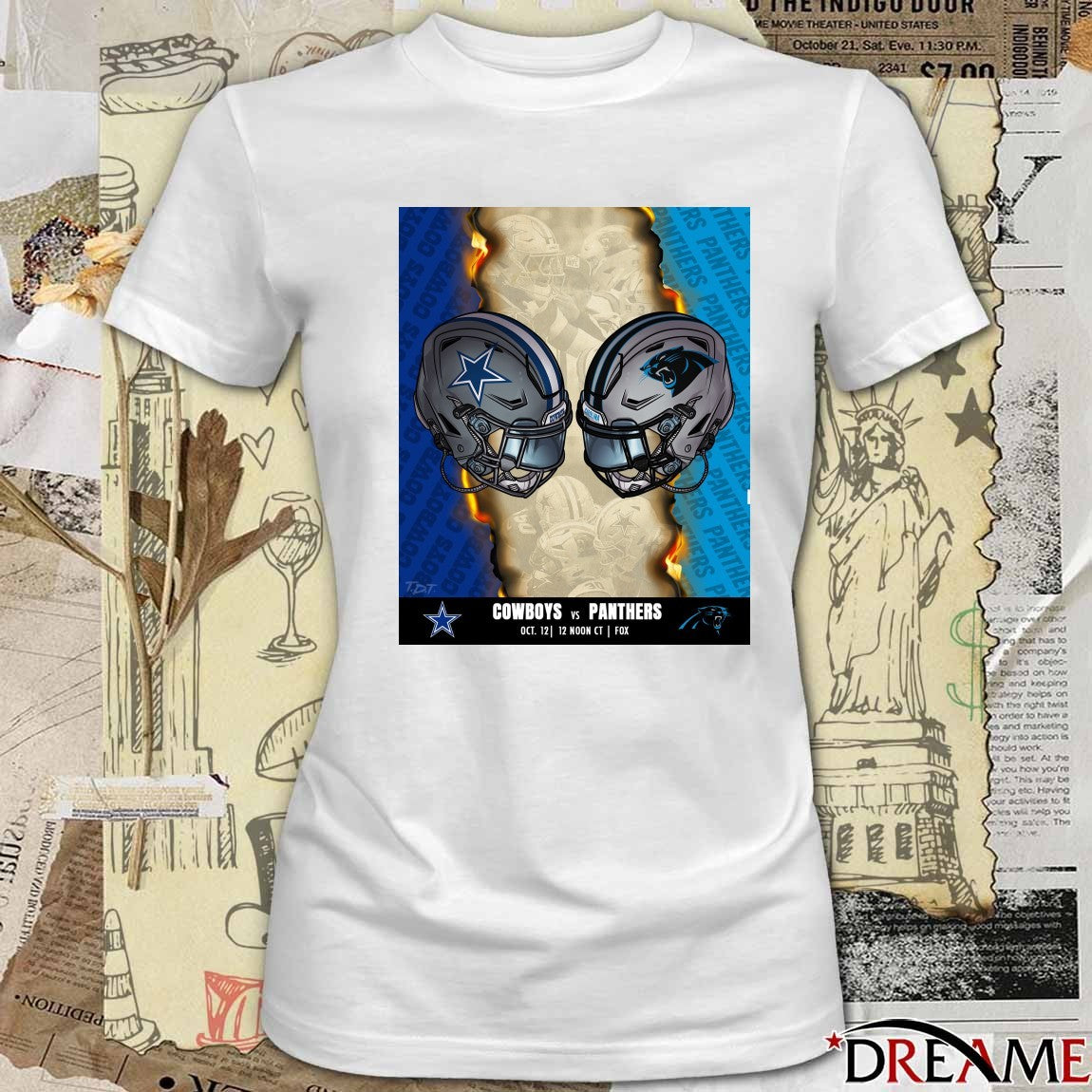 Dallas Cowboys Vs Carolina Panthers October 12 2025 Countdown To Kickoff Poster t-shirt