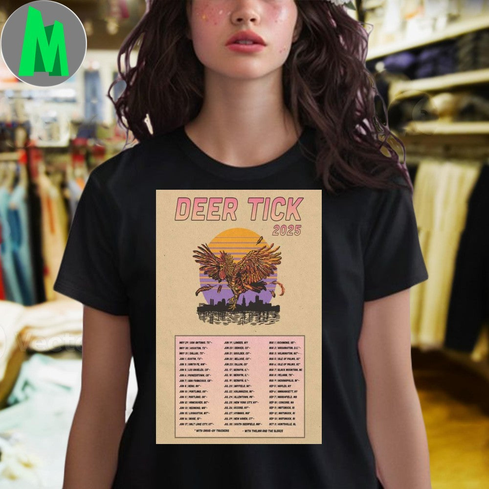 Deer Tick 2025 Summer Tour T-Shirt Folk Rock Indie Band Graphic Tee Live Music Concert Apparel