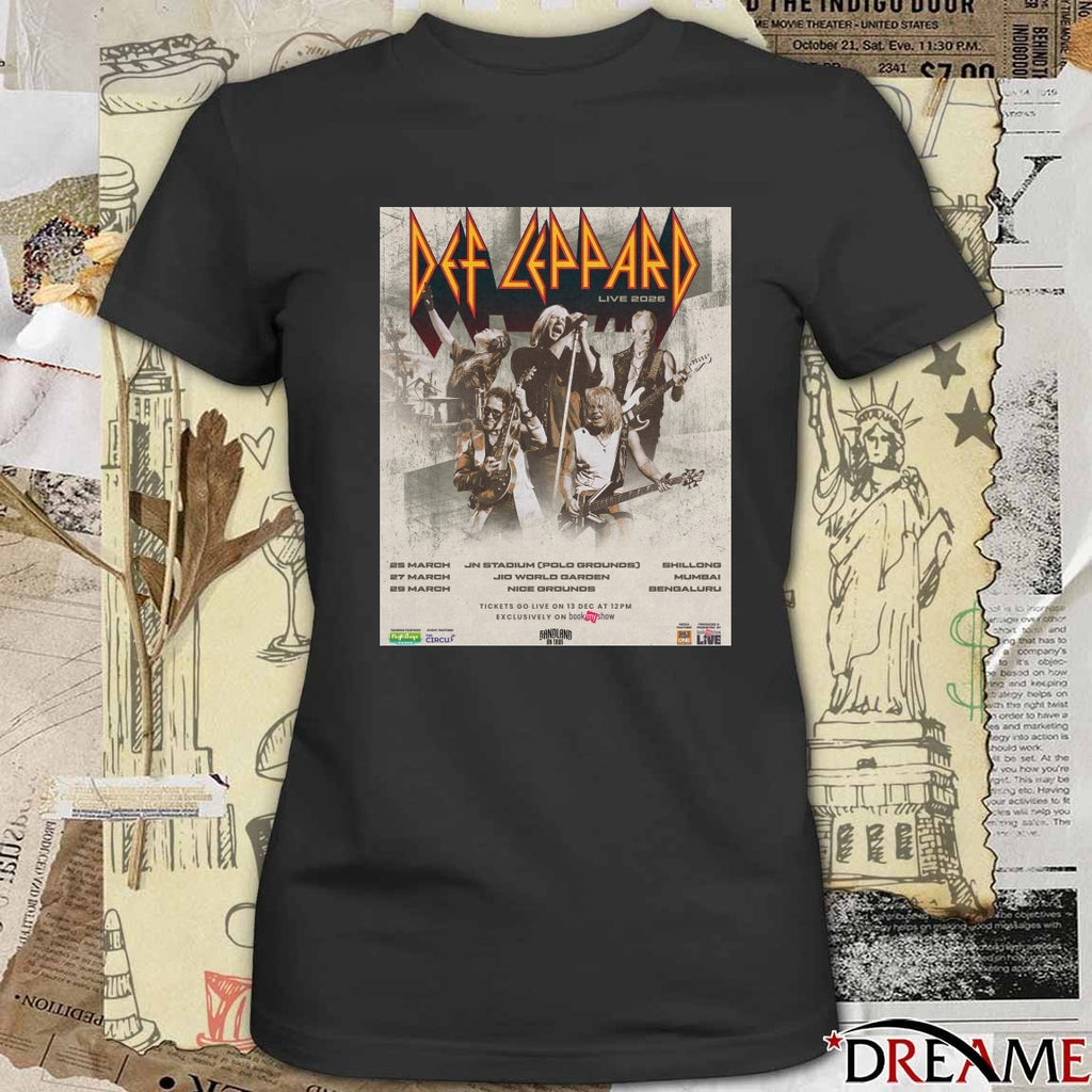 Def Leppard 2026 India Tour March 25, 27, and 29 Shillong, Mumbai, and Bengaluru Poster t-shirt