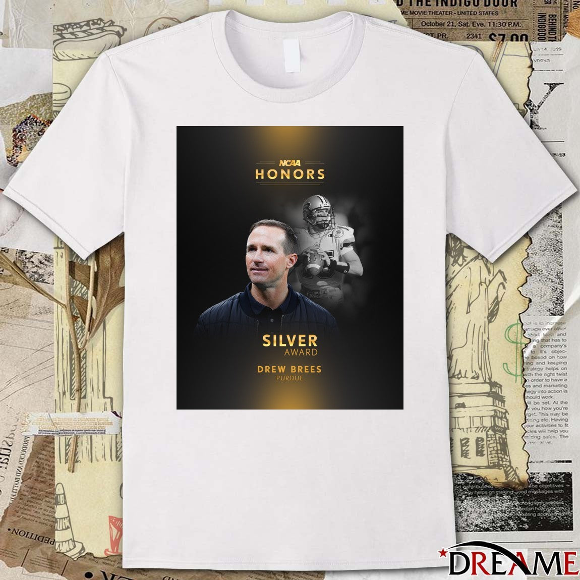 Drew Brees Purdue NCAA Honors Silver Anniversary Award Poster t-shirt