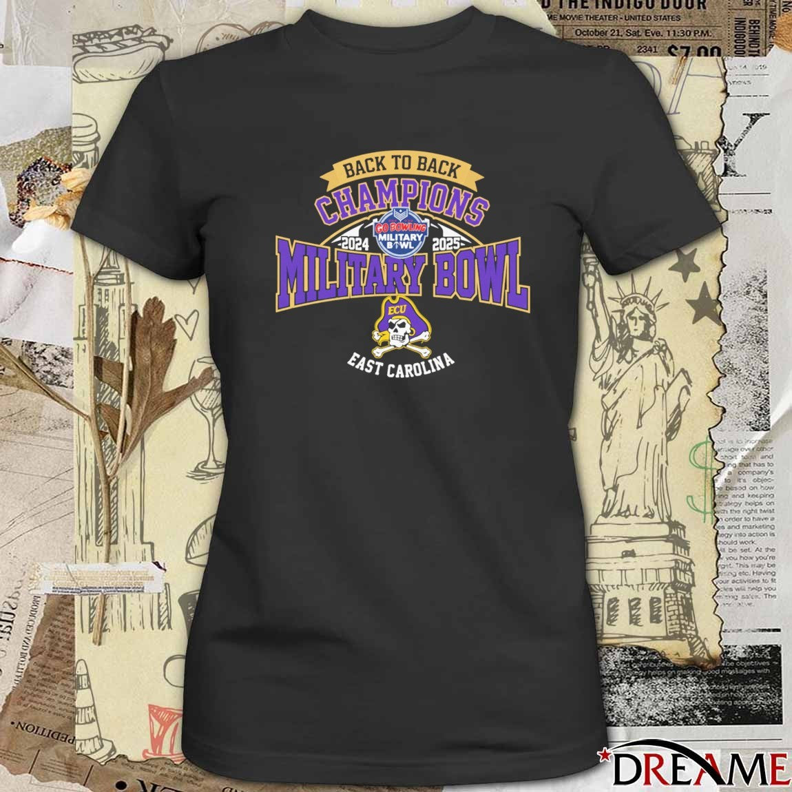 ECU East Carolina Pirates Champion Back 2 Back Champs Military Bowl 2024-2025 t-shirt