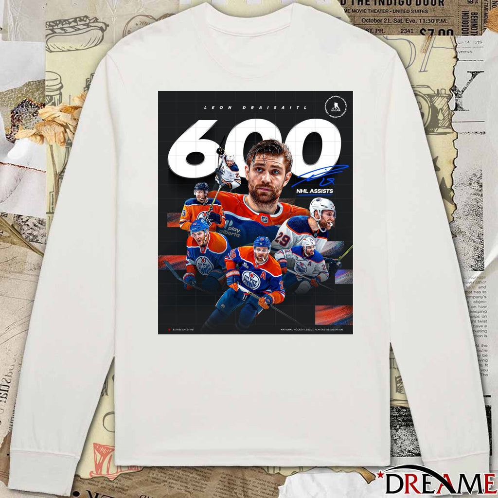 Edmonton Oilers Leon Draisaitl 600 NHL Assists Signature Poster t-shirt