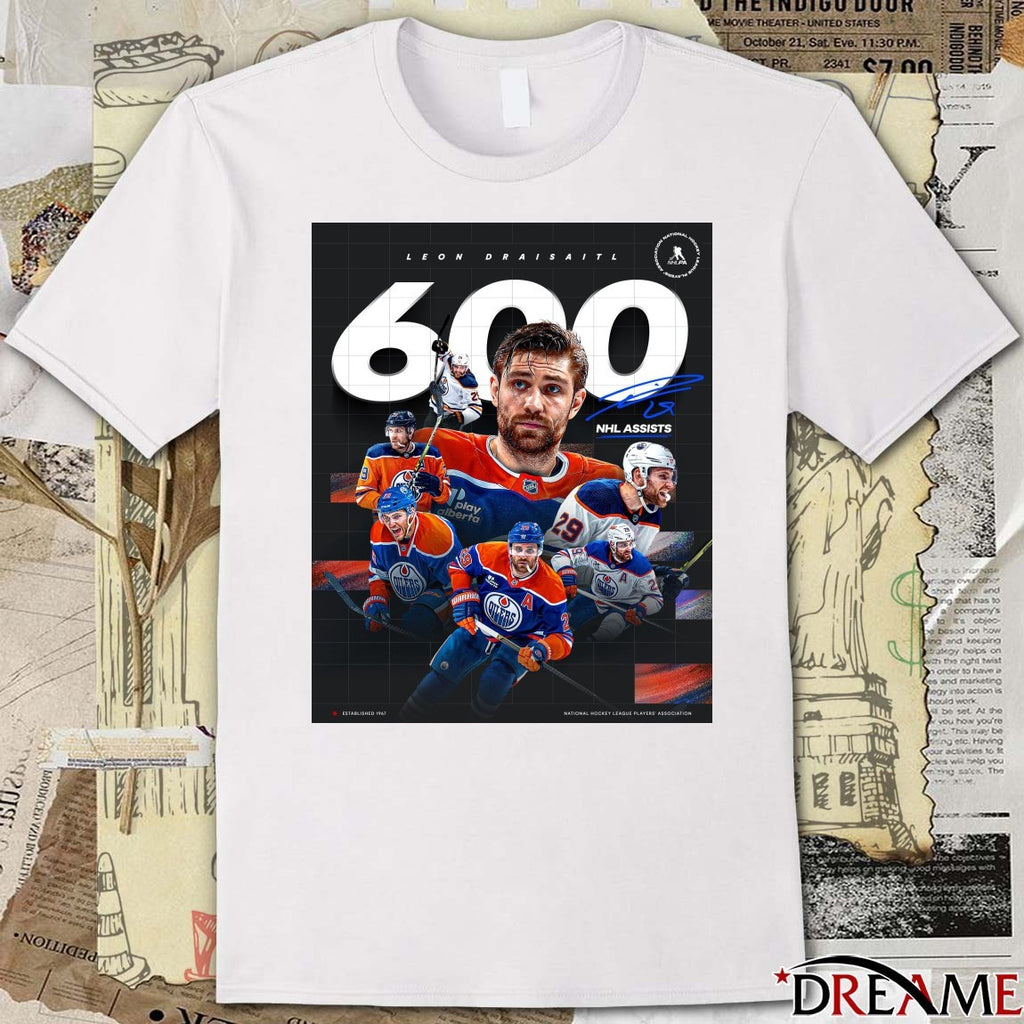 Edmonton Oilers Leon Draisaitl 600 NHL Assists Signature Poster t-shirt
