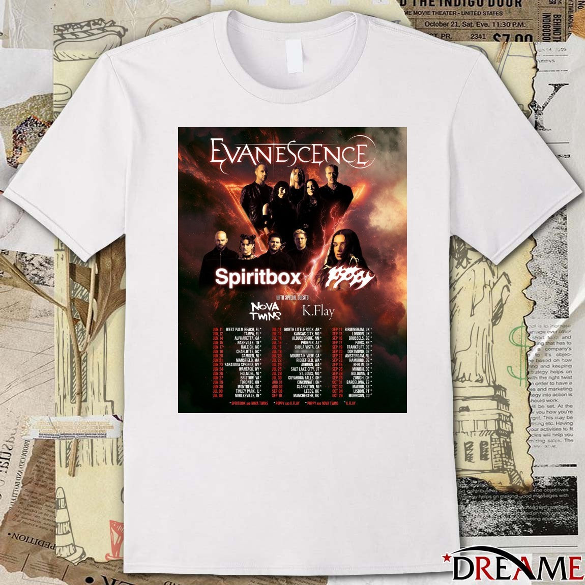 Evanescence special guests Spiritbox, Nova Twins, and K.Flay June 11 to October 26 2026 Poster t-shirt