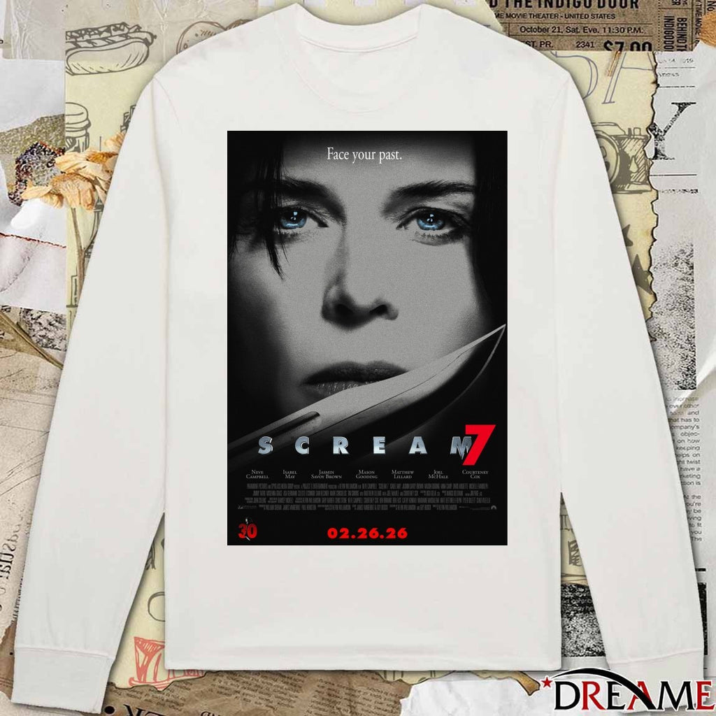 Face Your Past Scream 7 Only In Theaters February 26 2026 Poster t-shirt