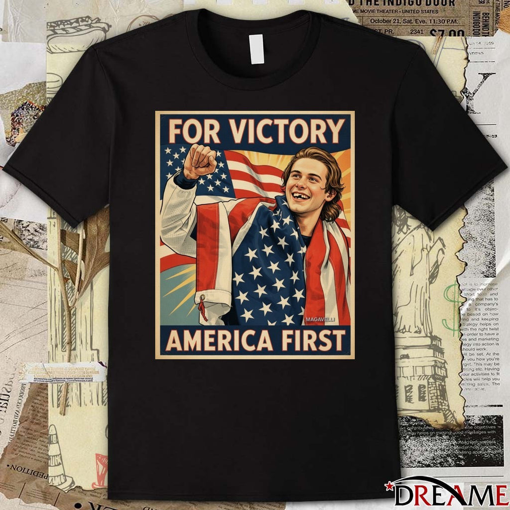 For Victory America First Jack Hughes USA Hockey Retro t-shirt
