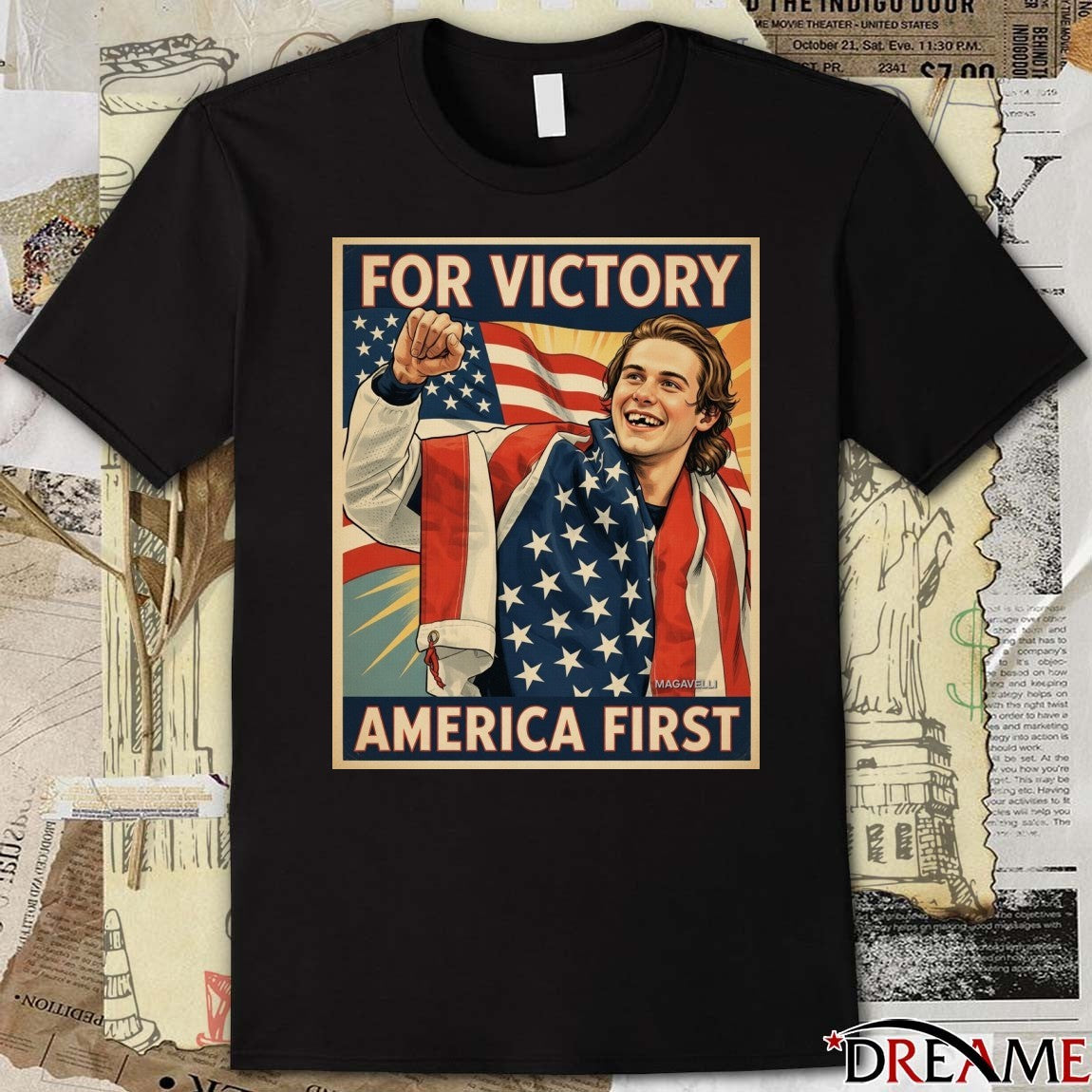 For Victory America First Jack Hughes USA Hockey Retro t-shirt