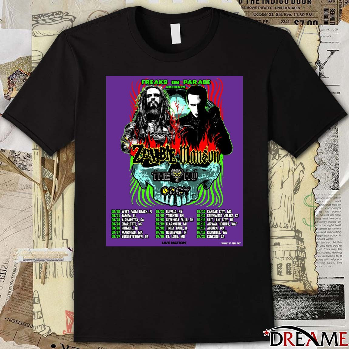 Freaks On Parade Presents Zombie Manson The Hu Orgy 2026 August 20 – September 20 Poster t-shirt