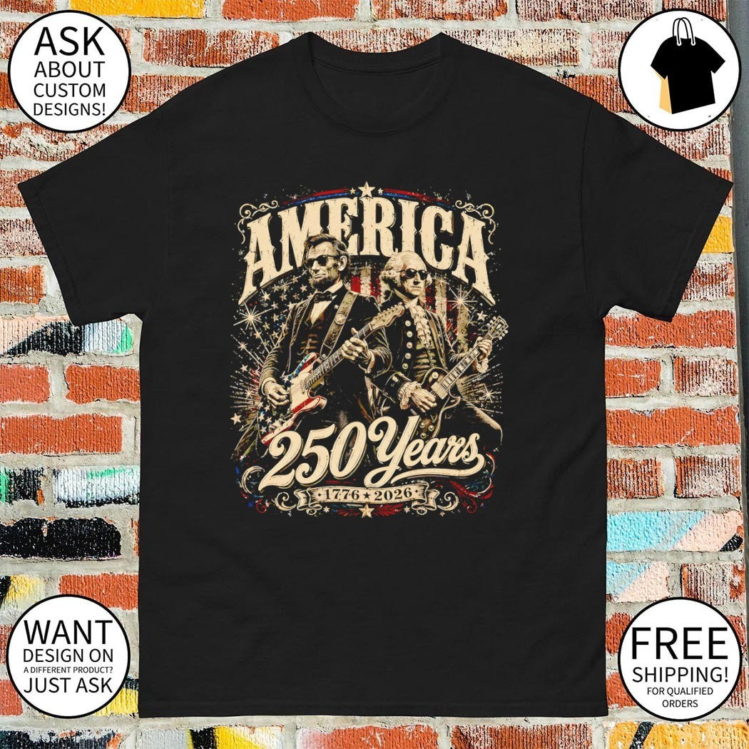 George Washington and Lincoln playing guitar 4th of July vintage shirt