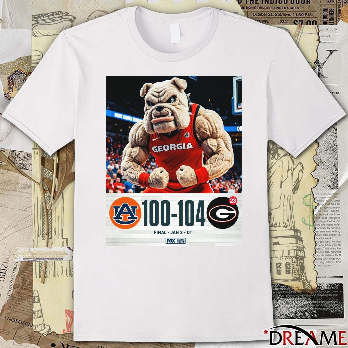 Georgia Bulldogs Vs Auburn Tigers Final Score 104 – 100 SEC Matchup Poster t-shirt