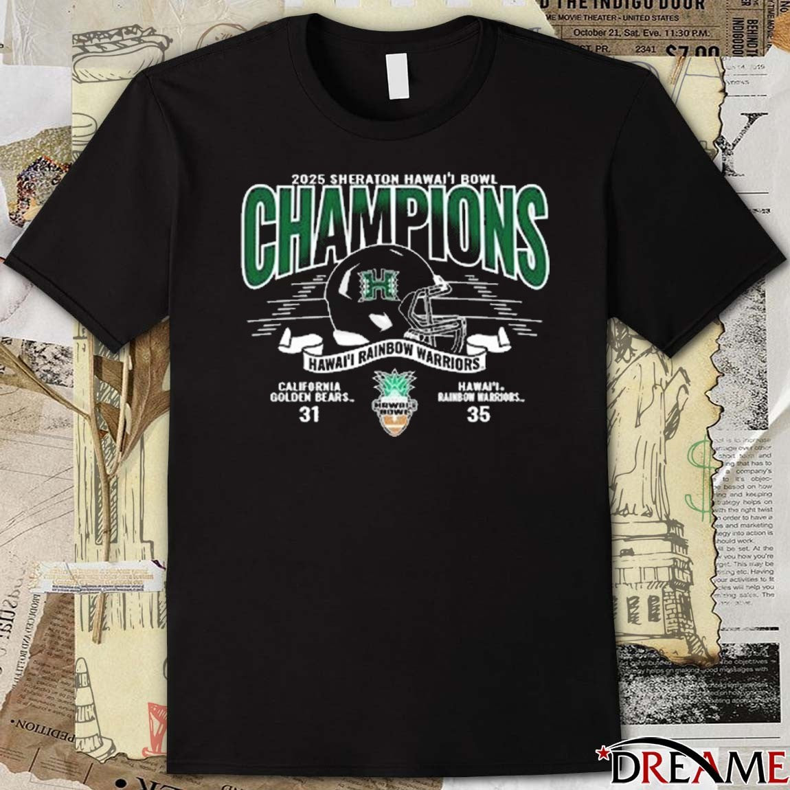 Hawaii Rainbow Warriors 35 – 31 California Golden Bears 2025 Sheraton Hawaii Bowl Champions t-shirt
