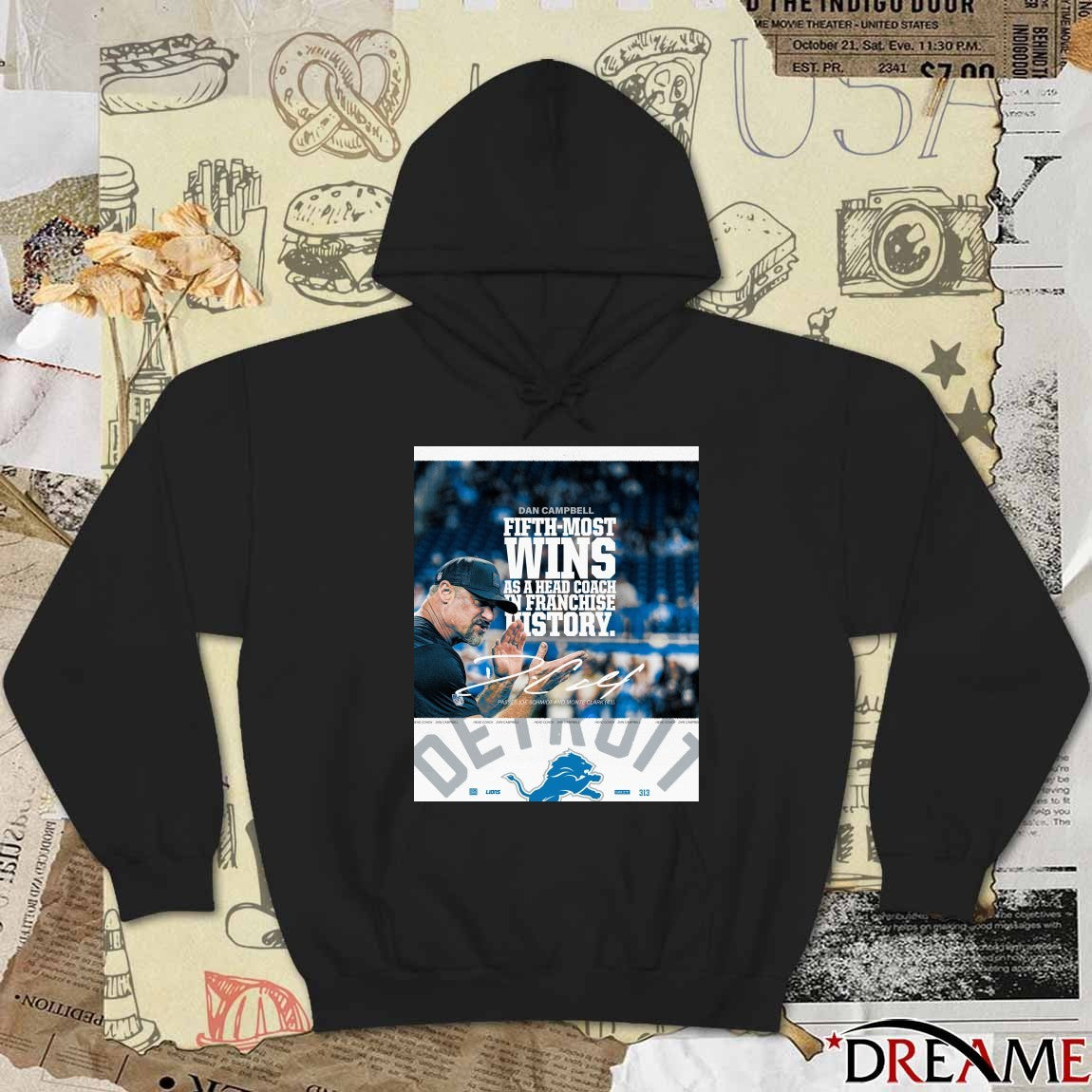 Head Coach Dan Campbell Lions Fifth-most Wins As Head Coach In Franchise History Signature Poster t-shirt