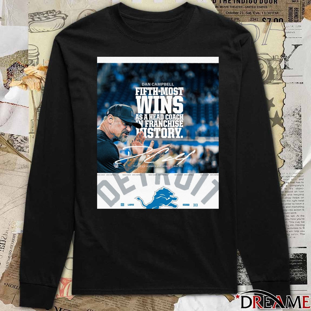 Head Coach Dan Campbell Lions Fifth-most Wins As Head Coach In Franchise History Signature Poster t-shirt