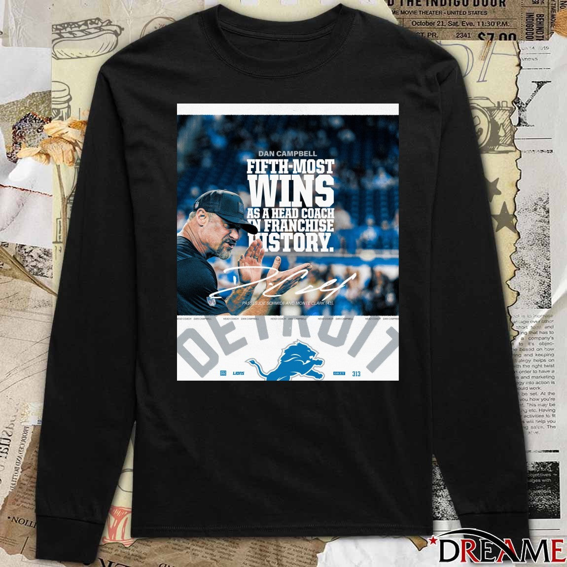 Head Coach Dan Campbell Lions Fifth-most Wins As Head Coach In Franchise History Signature Poster t-shirt