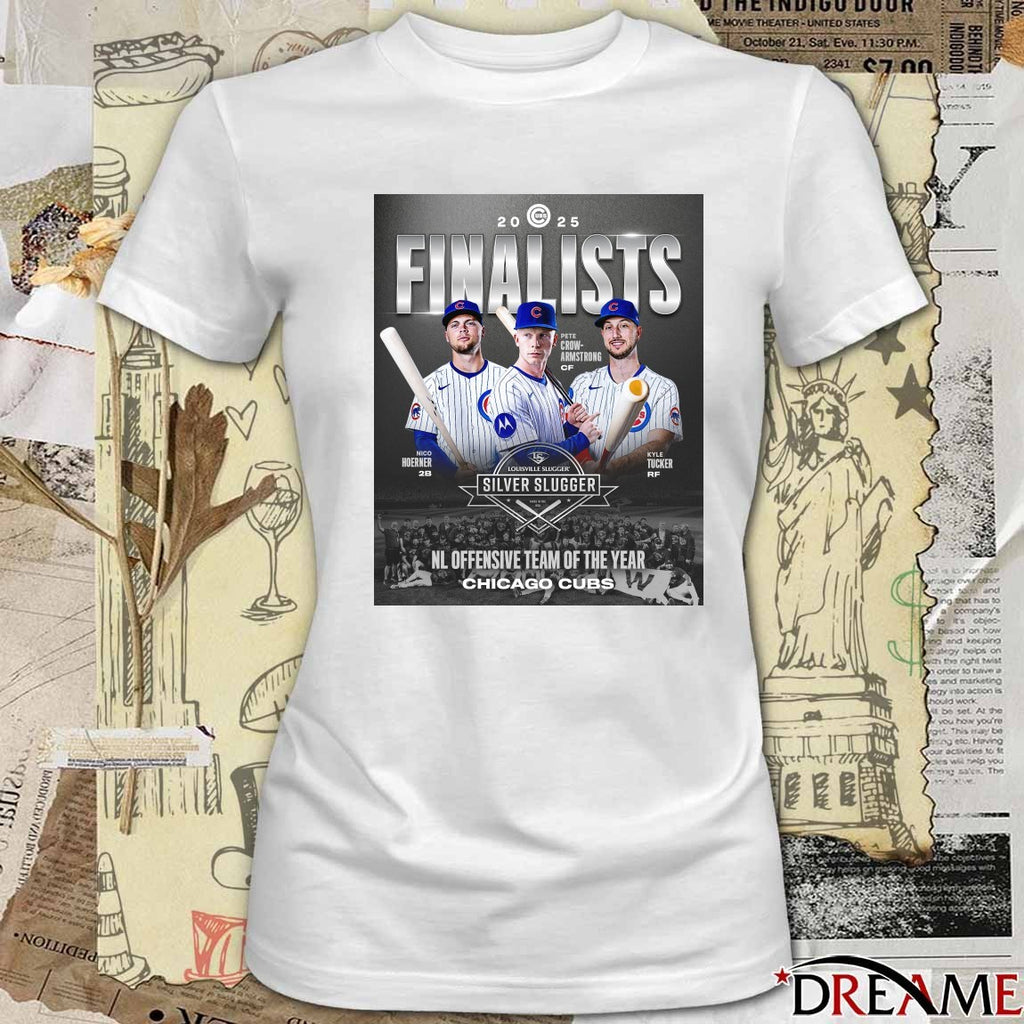 Hoerner, Crow-Armstrong and Tucker Chicago Cubs 2025 NL Offensive Team Of The Year Finalists Poster t-shirt
