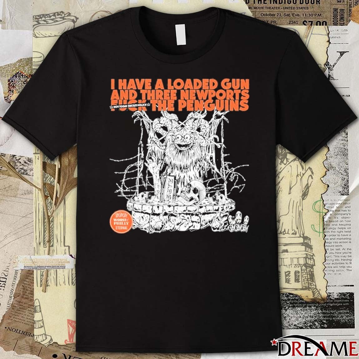I Have A Loaded Gun And Three Newports Fuck The Penguins Graphic t-shirt