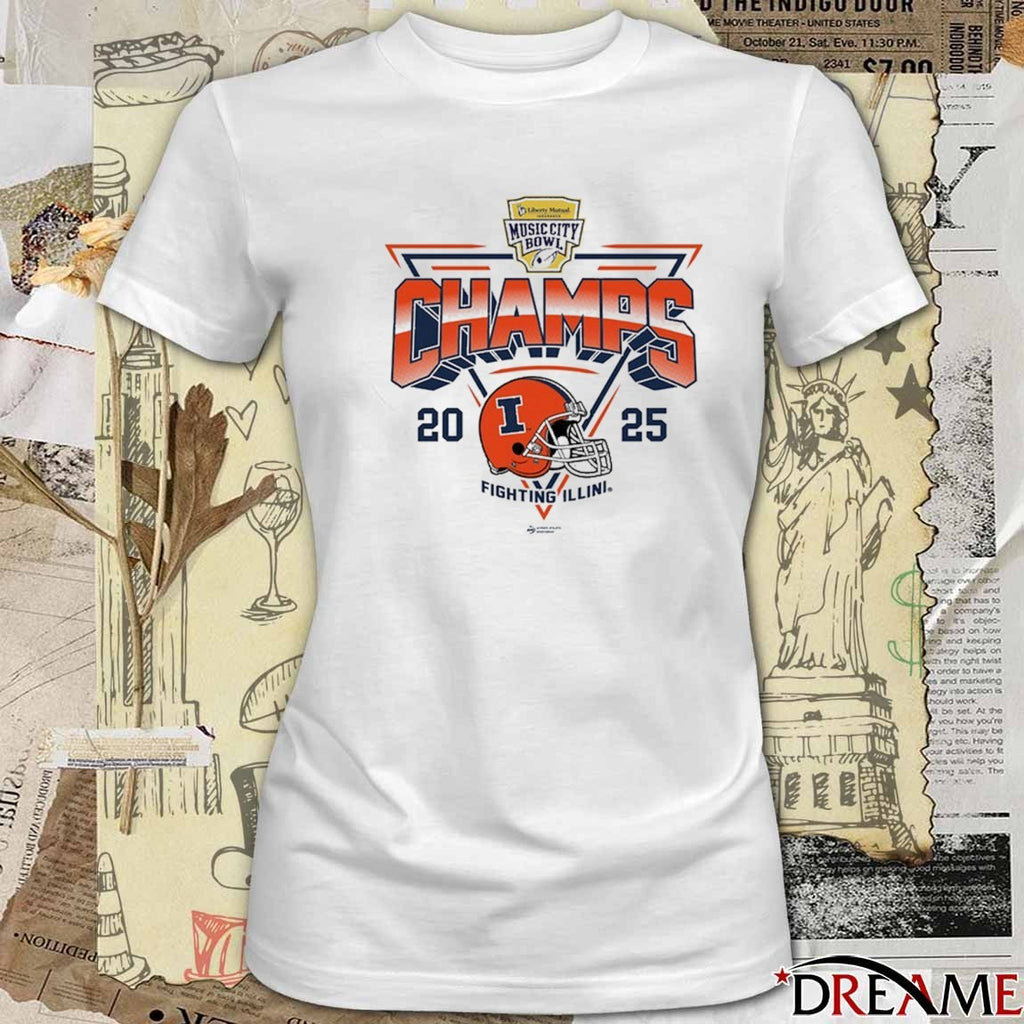 Illinois Fighting Illini 2025 Liberty Mutual Music City Bowl Champions Helmet t-shirt