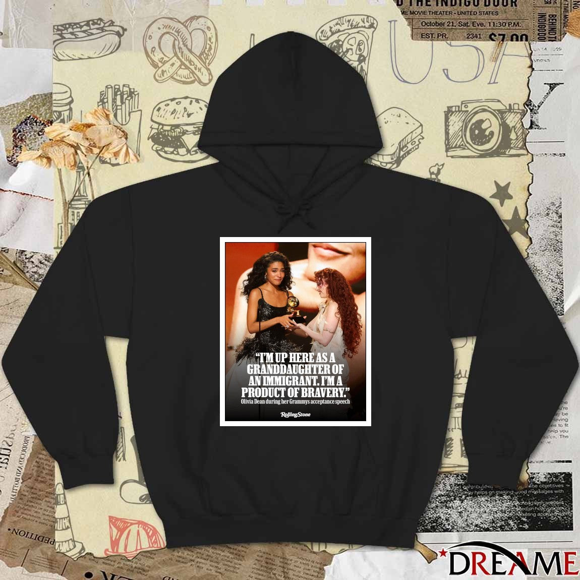 I’m Up Here As A Granddaughter Of An Immigrant I’m A Product Of Bravery Olivia Dean Grammys Poster t-shirt