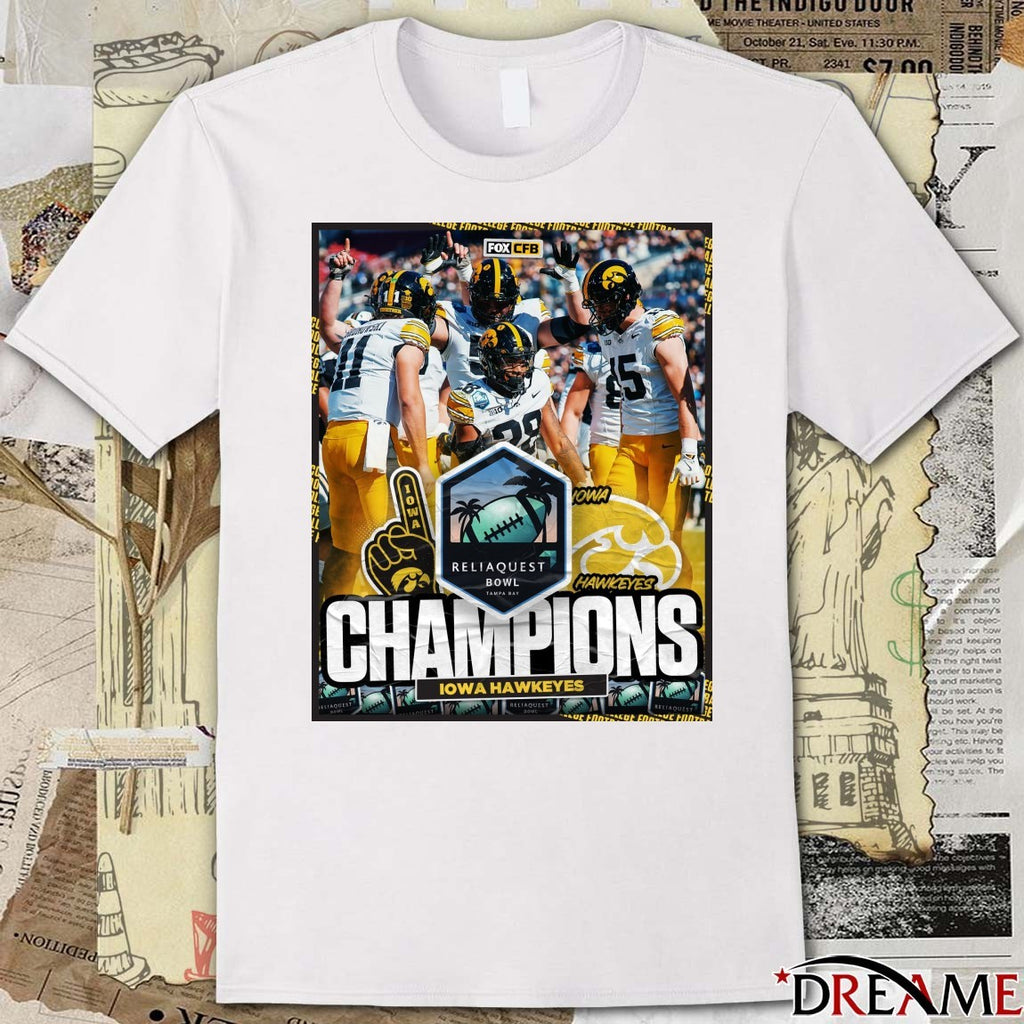 Iowa Hawkeyes defeated Vanderbilt Commodores 2025 ReliaQuest Bowl Tampa Bay Champions Poster t-shirt